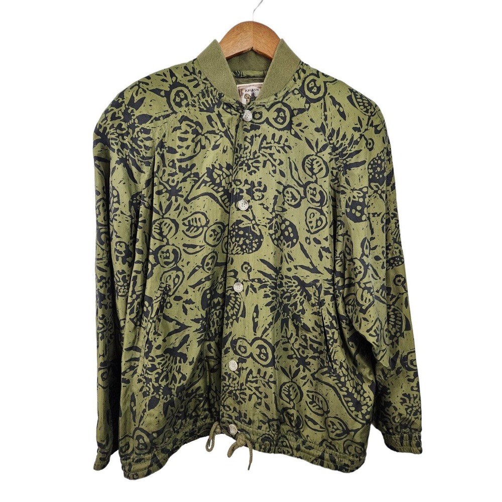 VTG Kriss Kross Womens Size Small 100% Silk‎ Bomber Jacket Green Black